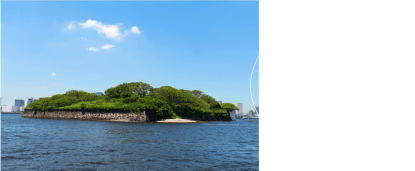 緑豊かな台場を横に